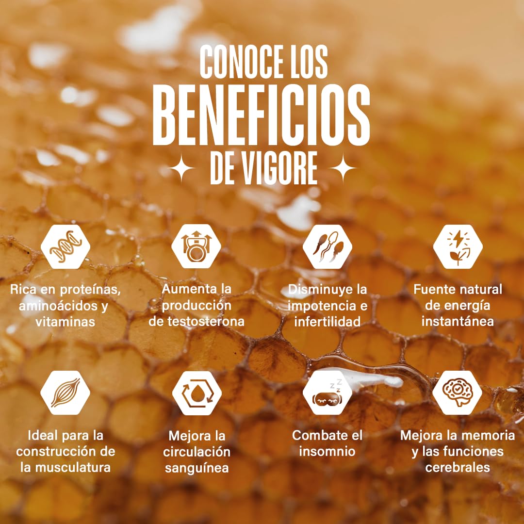 VIGORE POTENCIADOR NATURAL | FUERZA- ENERGIA - RESISTENCIA | MIEL PURA ENRIQUECIDA CON ARGININA, GLICINA, ACIDO FOLICO, NIACINA, VITAMINA B6-B12 (12 Sachets)