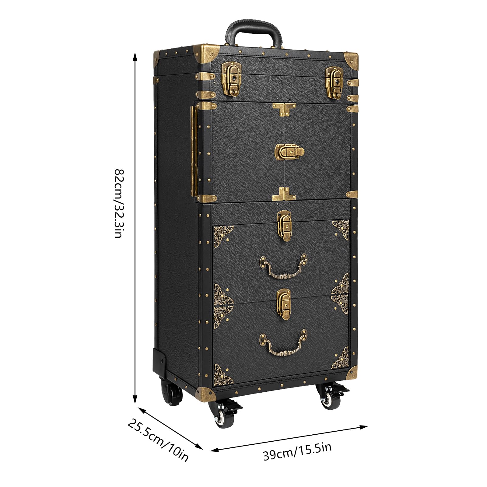 Professional Hairdressing Case Rolling Makeup Train Case Trolley Cosmetic Organizer Beauty Salon Luggage Tattoo Travel Case Tool Bag With 4Universal Wheels For Hairdresser Makeup Artist (Black)