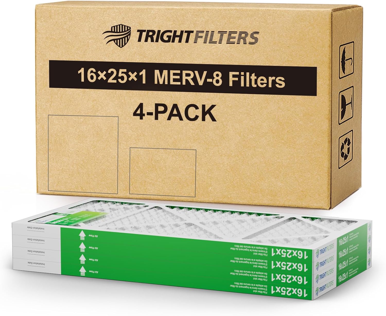 16x25x1 Air Filter 4 Pack, MERV 8 Pleated Dust Defense Air Filters Replacement Air Conditioner HVAC AC Furnace Filter, Durable and Lightweight