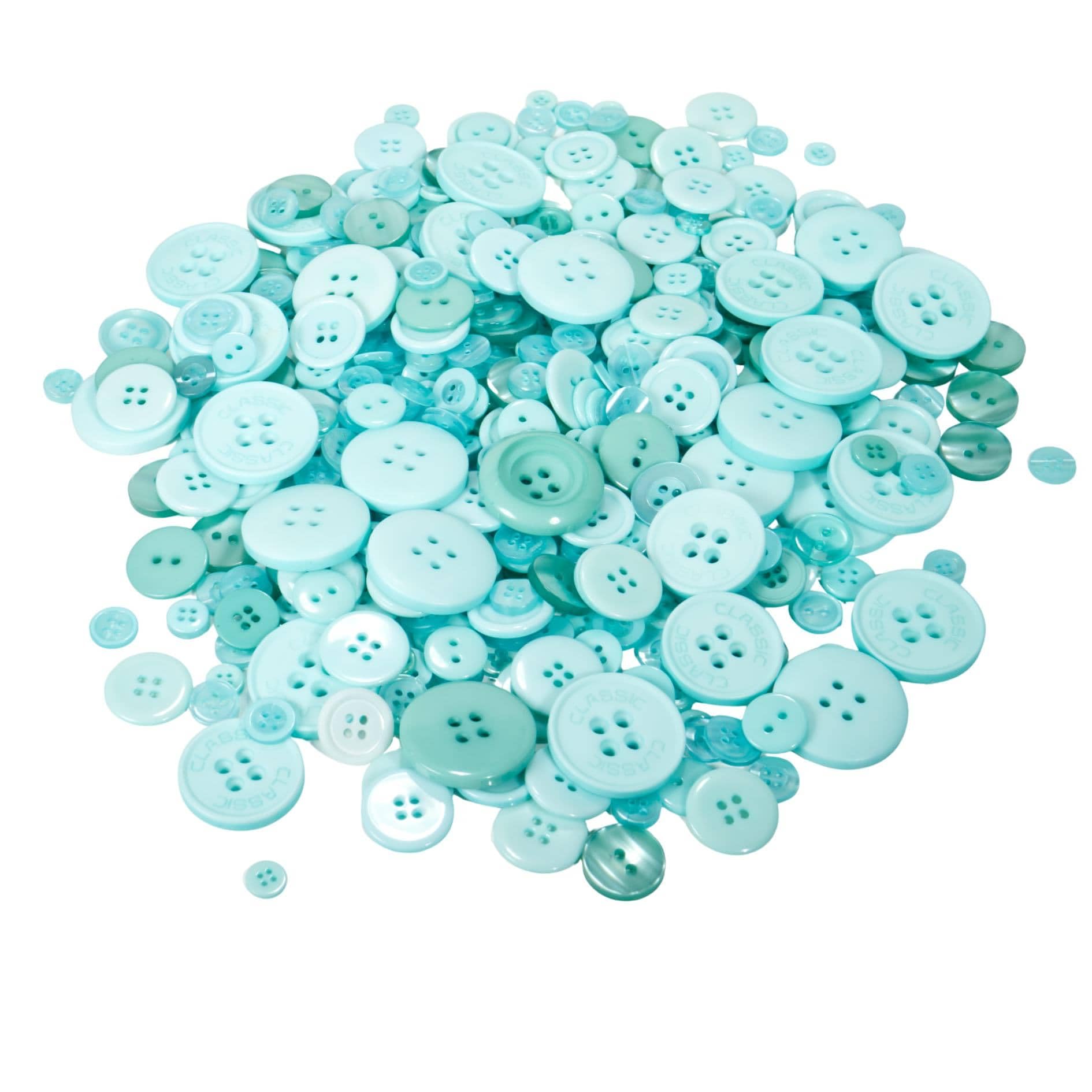 Assorted Shapes & Sizes Craft Buttons 250g – Turquoise – Mixed Craft Buttons for Sewing, Knitting, and Art Projects