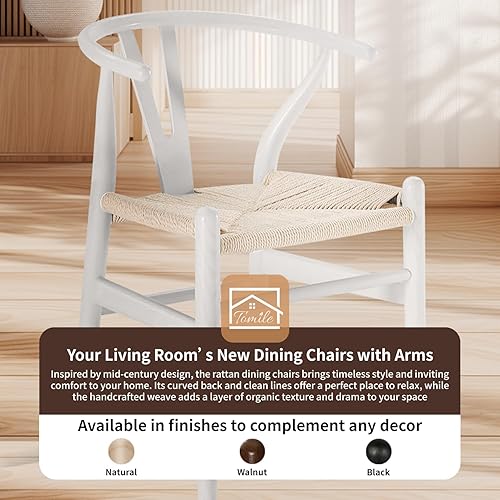 Vista 18 de Tomile Silla Wishbone de madera maciza, Silla Y Reposabrazos, Silla de comedor de mediados de siglo, asiento de cáñamo