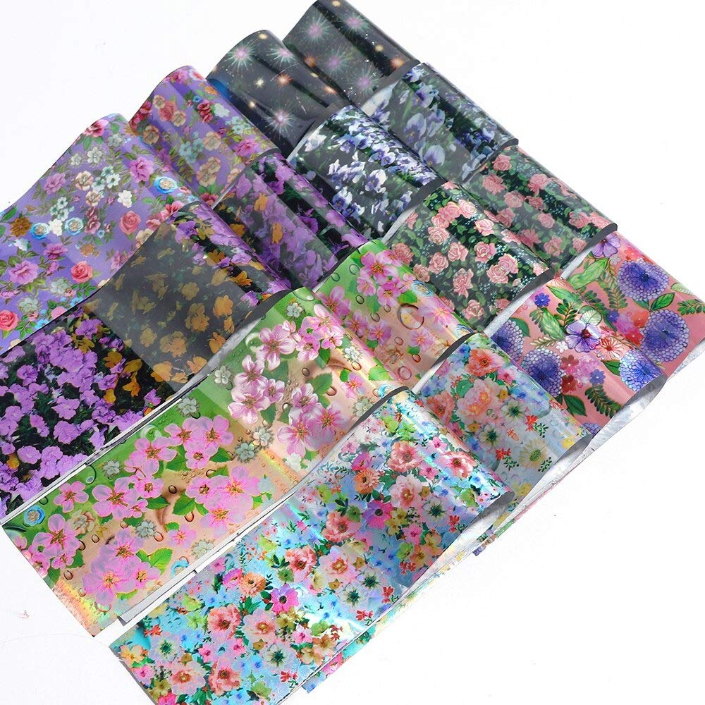 16 sztuk holograficzne folie do paznokci naklejki transferowe do naklejek na paznokcie mieszane letnie wzory kwiatowe dekoracje na tipsy do paznokci