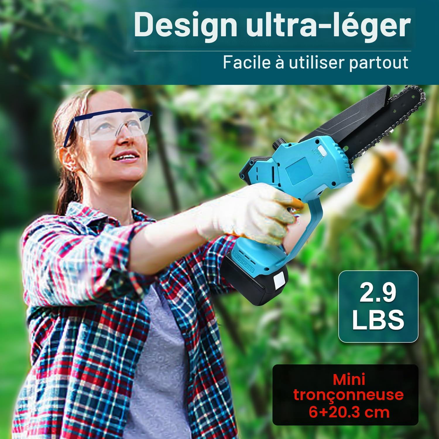 Mini tronçonneuse pour batterie Makita 18 V, 1200 W, sans balai, électrique de 1200 W, tronçonneuse sans fil, pour sécateur, coupe du bois (piles non incluses)