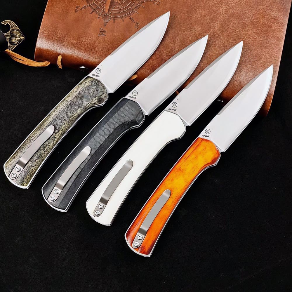 Klappmesser 6.9" Taschenmesser klein Aus Edelstahl & Knochen Porzellan, edc Drop Point klinge messer, Outdoor messer survival jagdmesser,flipper messer tanto,verbundstahl sld-magic,Geschenk für Männer