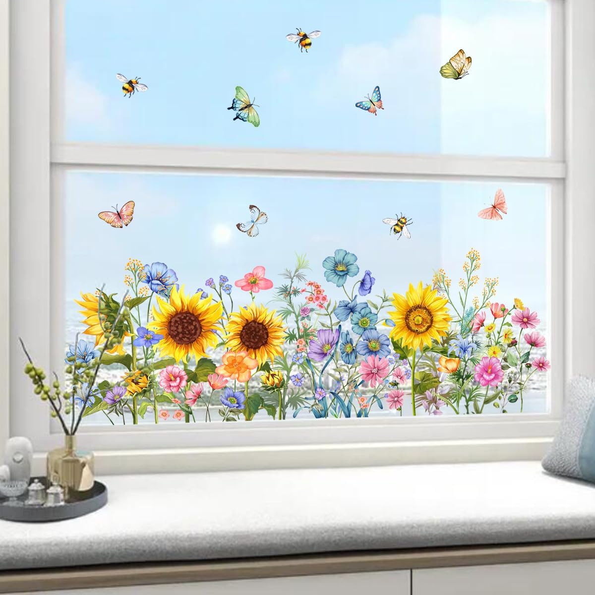 Amazon.com: LOONELO Spring Summer Window Stickers, Sunflower Flax ...