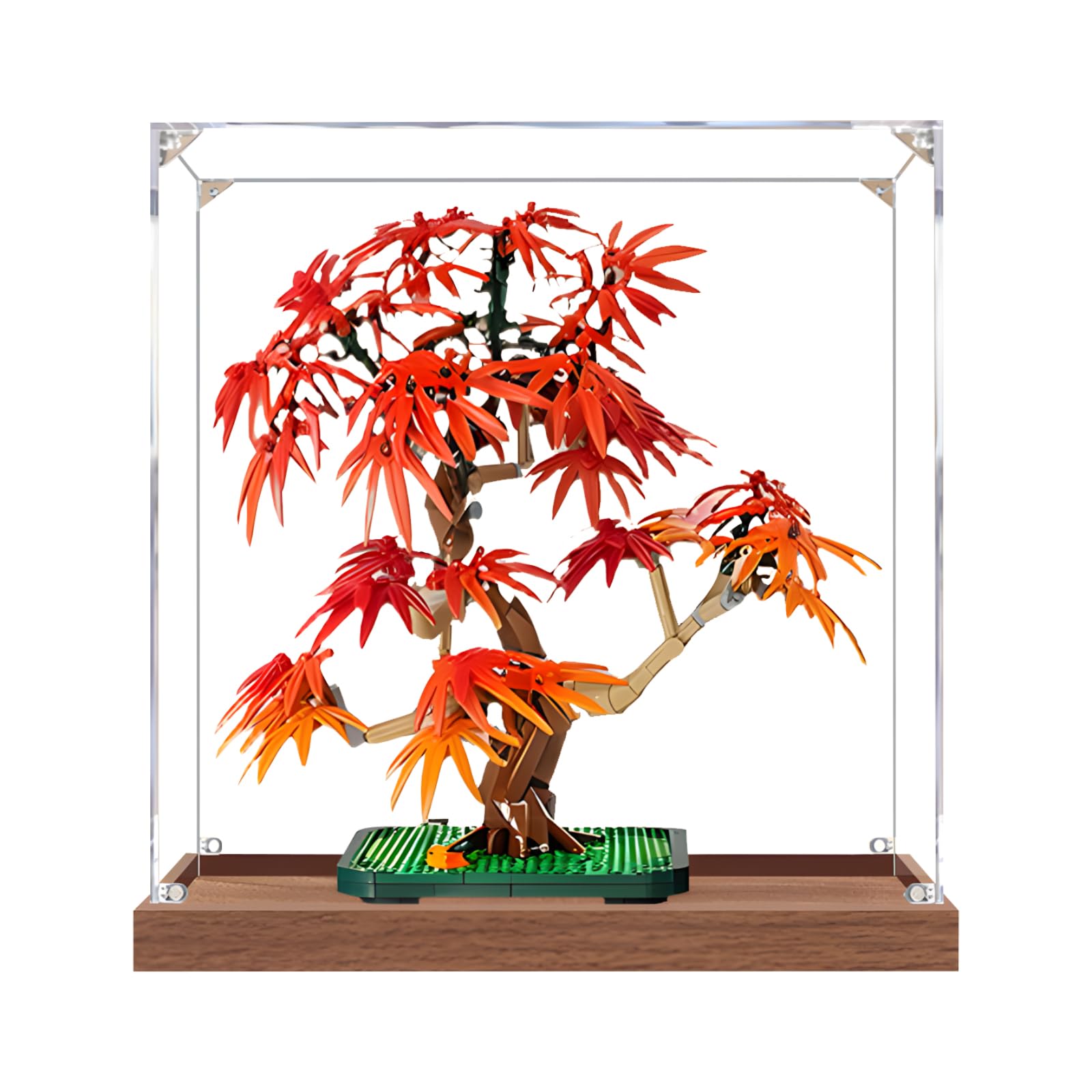 Boîte de rangement en acrylique pour figurines LE-GO pour 10348 pour arbre Bonsaai rouge - Boîte de rangement transparente anti-poussière (sans modèle) (bois + 3 mm)