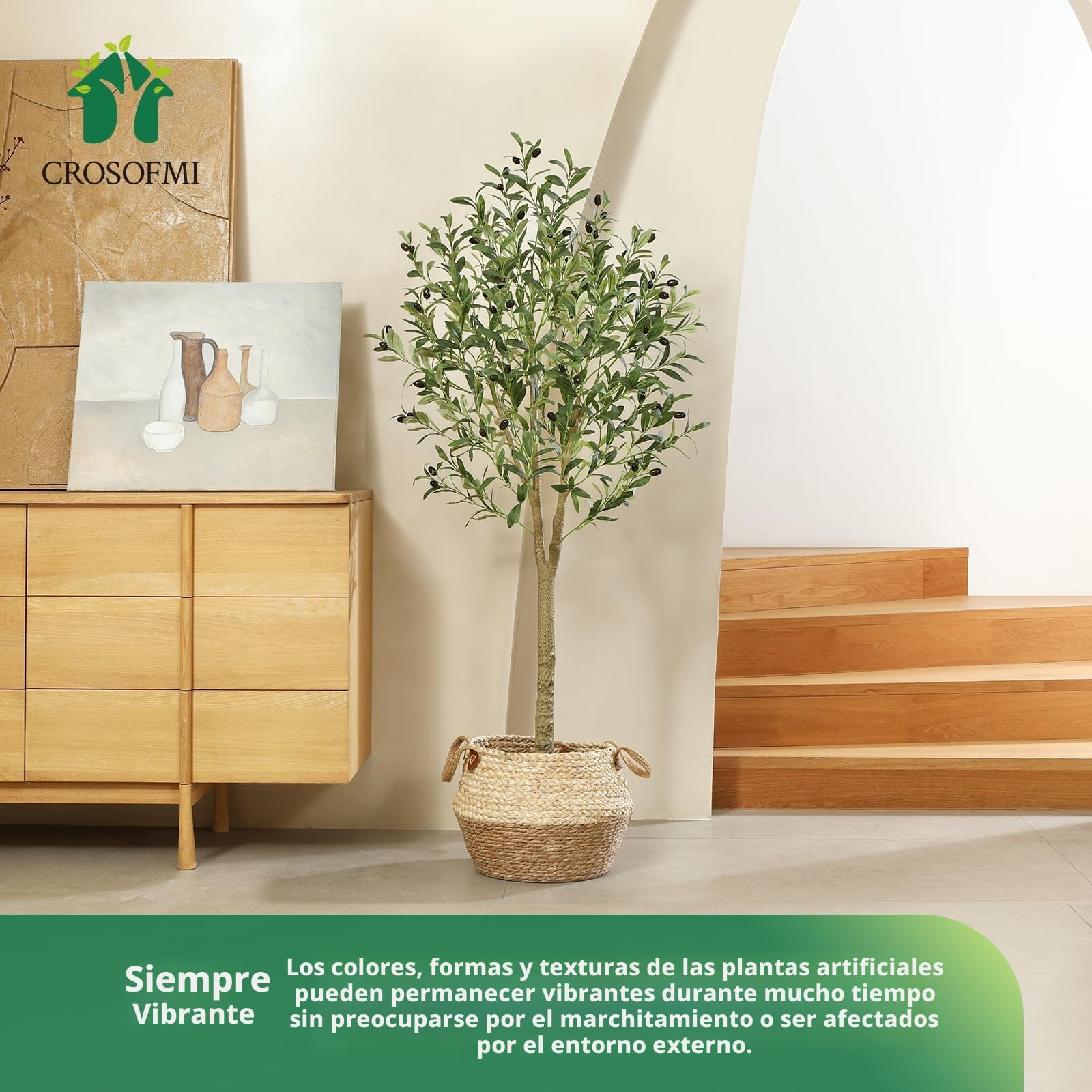 CROSOFMI Olivo Artificial Planta 150cm Plantas Artificiales Decorativas Grande Árboles Plástico de Interior y Exterior Decoración para Hogar, Oficina, Casa, Balcón, Dormitorio