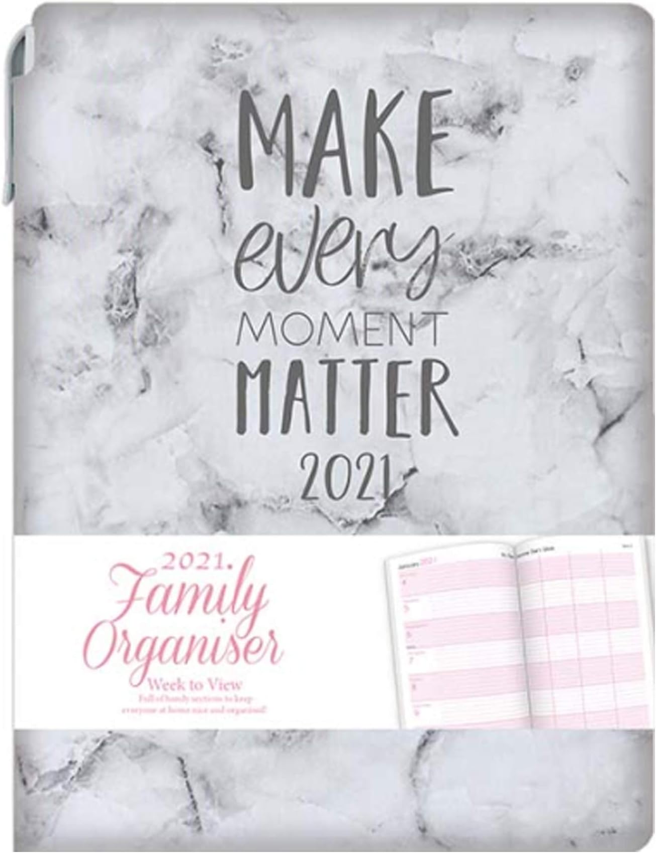 Tallon 2021 A5 Family Organiser Diary and Pen Soft Cover - Marble Look 9531