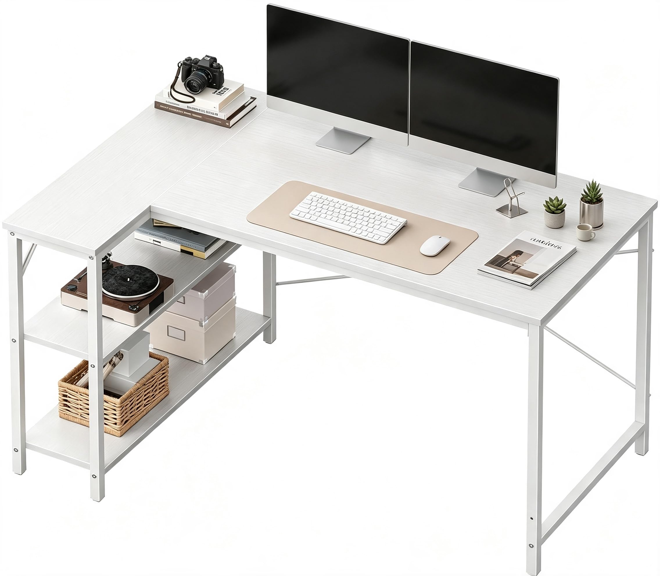 Scrivania a forma di L con ripiano 120 x 80 x 73 cm, scrivania angolare con piedini regolabili, per ufficio e home office, colore bianco