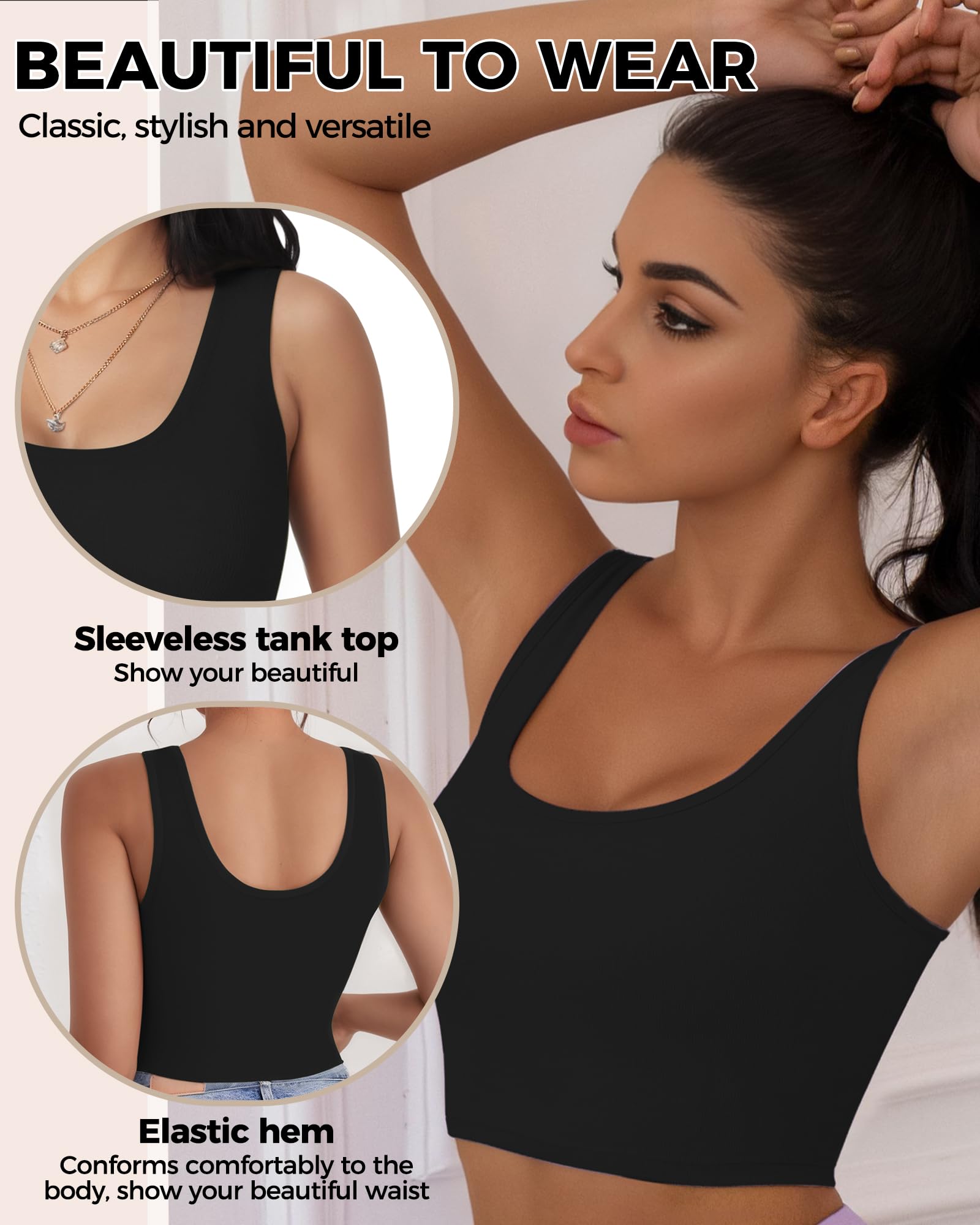 2-3Pcs Tank Tops for Women, U Neck Sleeveless Crop Tops, Basic Cropped Racerback Going Out Tops Athletic Sports Shirts