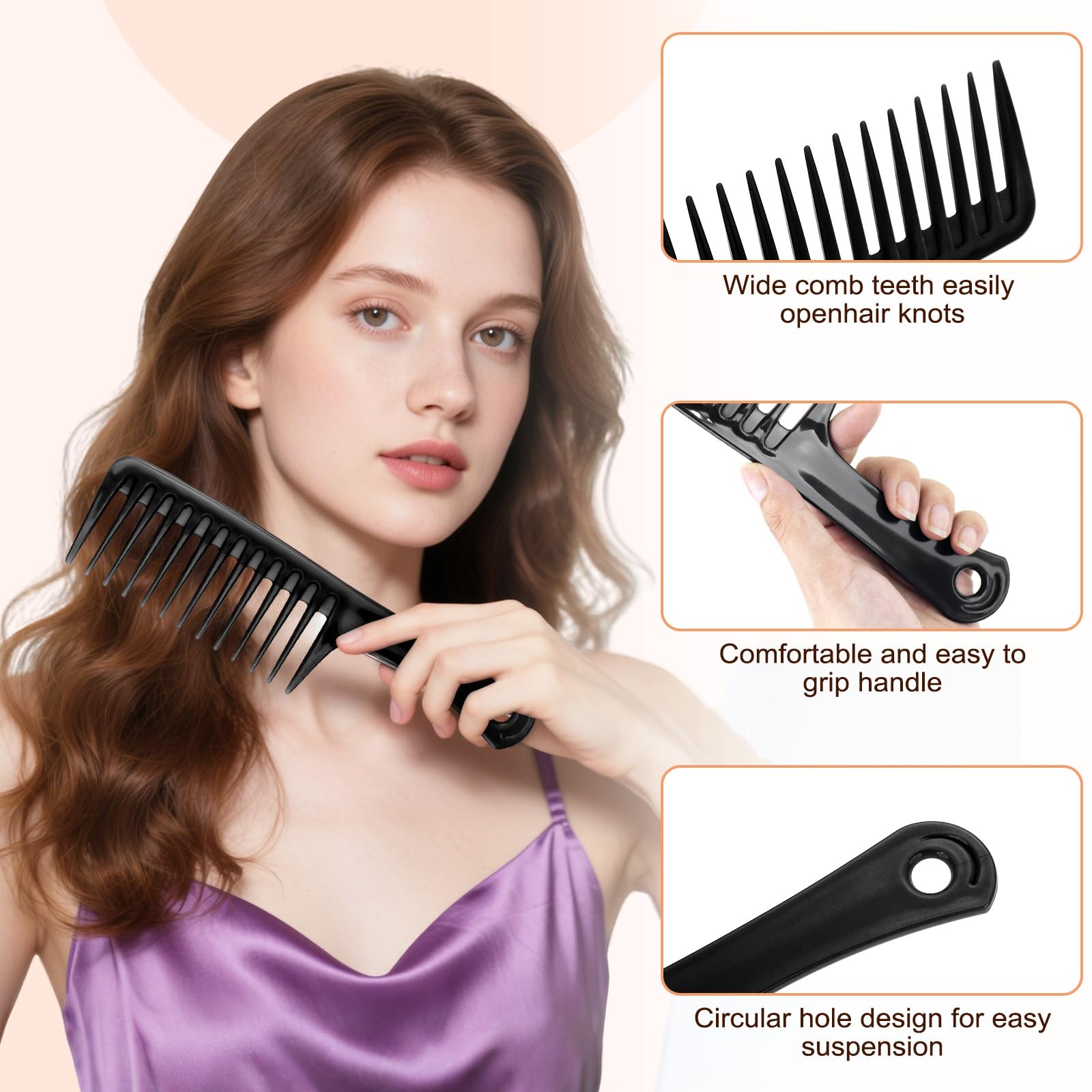 50 pettini a denti larghi, pettine nero spesso per ricci afro spessi, pettini a denti larghi possono districare facilmente nodi, cura quotidiana e styling spazzola per capelli asciutti bagnati lisci