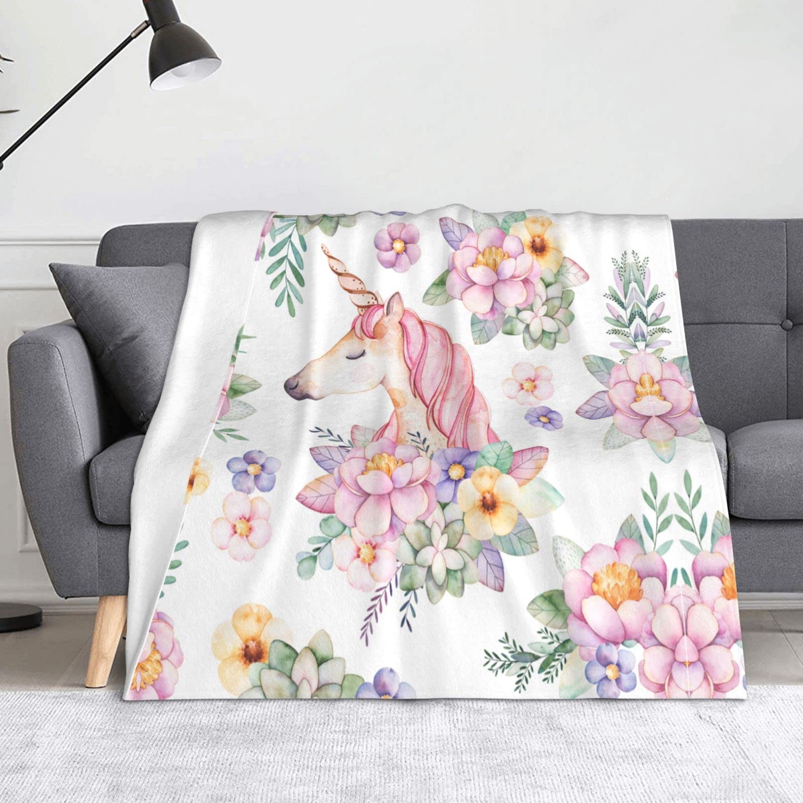 Couverture polaire douce à motif licorne, finition haut de gamme pour lit