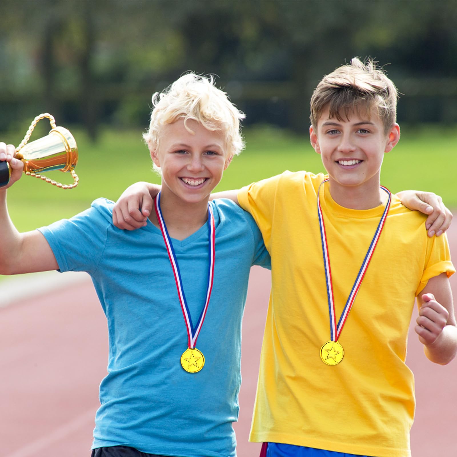 Medaglie per bambino Plastiche Winner, Nastro Medaglia Oro Vincitore, Bomboniere per Giochi Feste