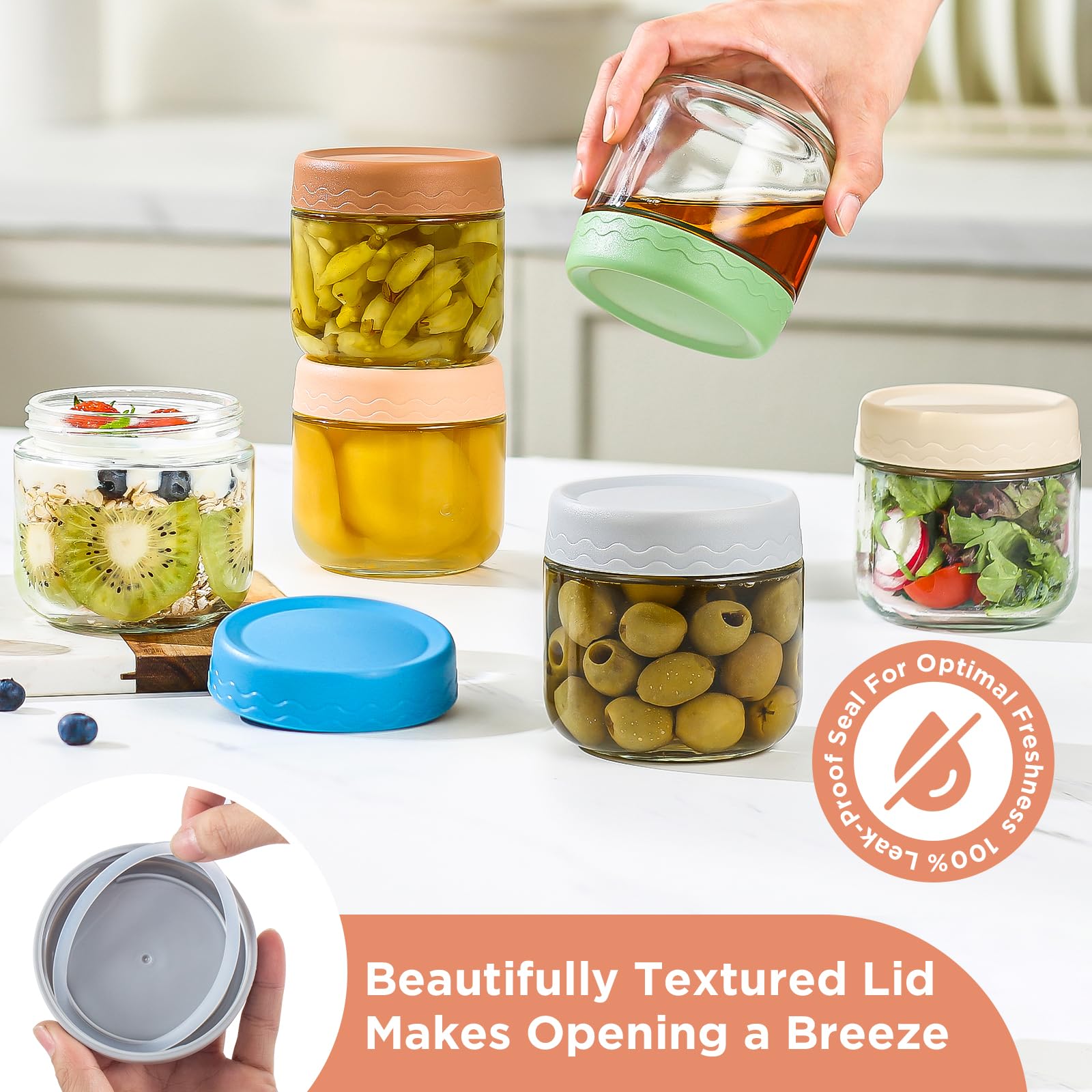 Glass Jars With Lids Buy DRKIO 10 \u0026 16 Oz Containers With Lids - 6 Pack Glass  Storage Jars With Airtight Lids Wide Mouth Mason Food Jars Great For Meal  Prep Salad, image size:1600x1600