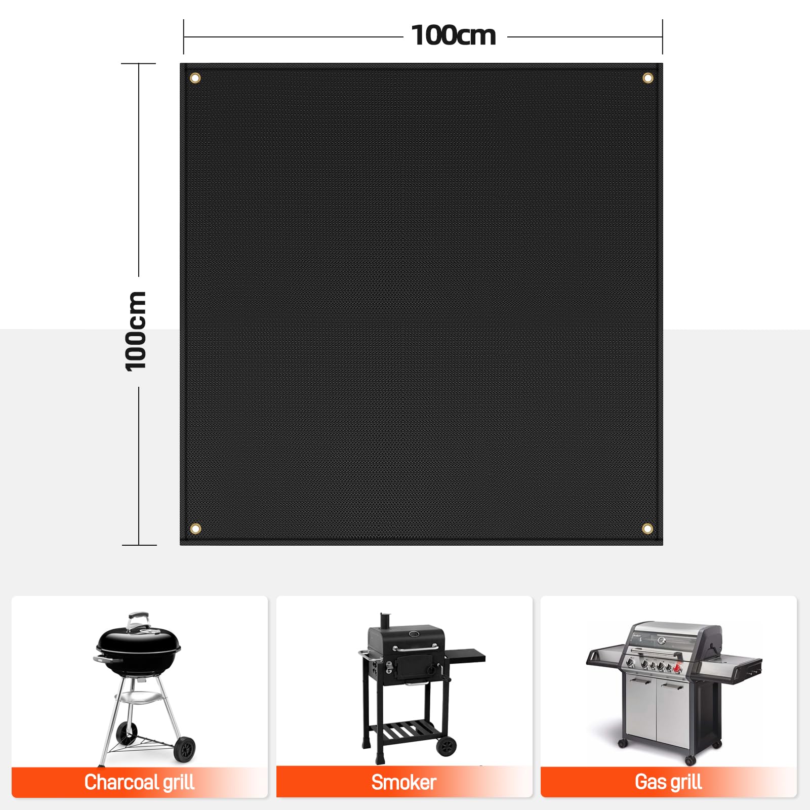 Feuerfeste Unterlage Grill Matten Gasgrill Bodenschutz zum Deckenschutz für Terrassen, Grillnterlage Boden Leicht zu Reinigende Bodenschutzmatte Grill für Weber Gasgrill, 100x100cm