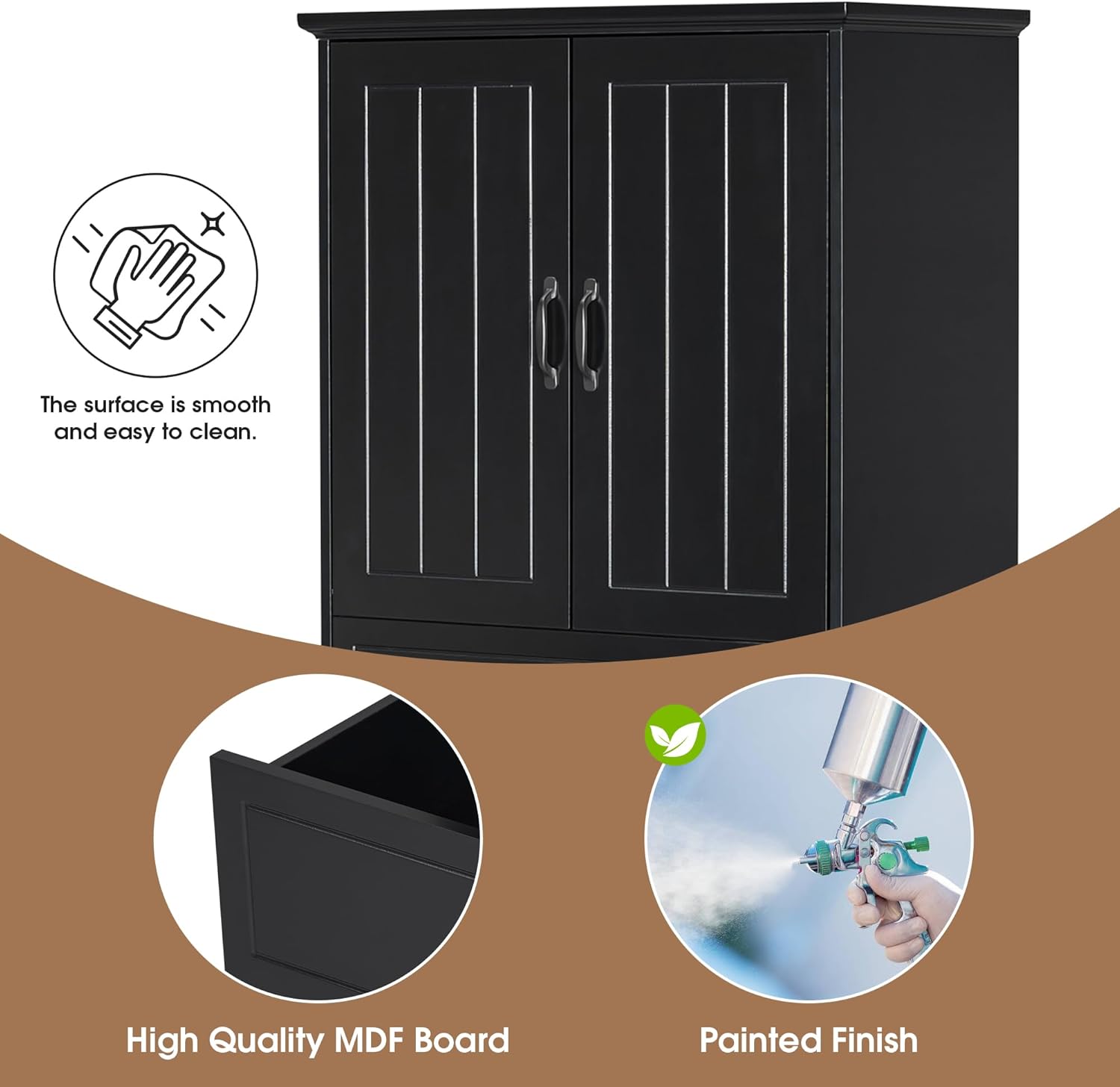 Christopher Knight Home 65.8" Tall Storage Cabinet, Modern Freestanding Large Cupboard with Drawer and Two Laundry Hampers, Bathroom Cabinet with Adjustable Shelf, Black