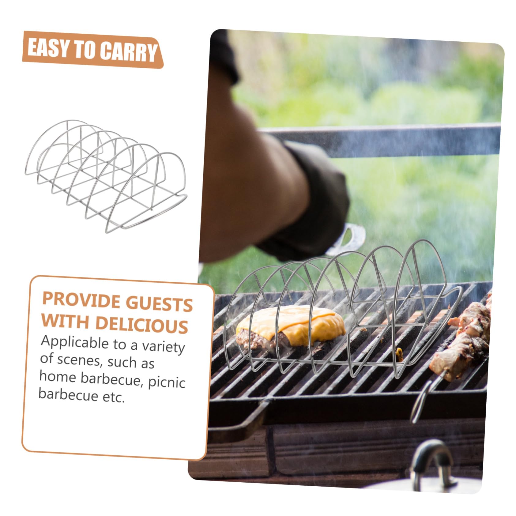 Happyyami Supporto per Costine in Acciaio Inossidabile, Rete per Barbecue Leggera e Resistente all’Usura, per Picnic e Grigliate di Casa