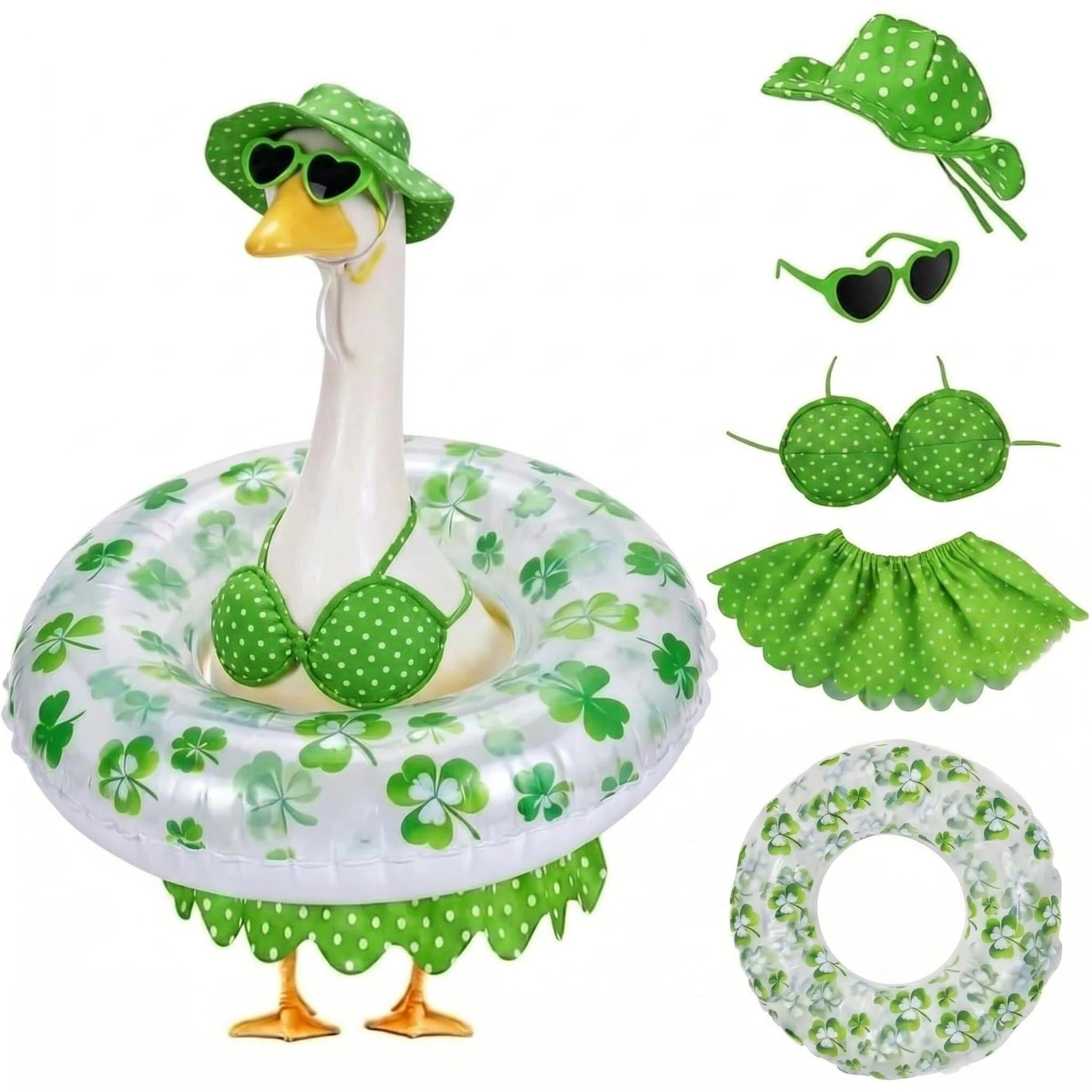 Porch Goose Summer Outfits, with Hat,Fit 23 Inch Lawn Goose Statue Garden (Swimsuit Green)