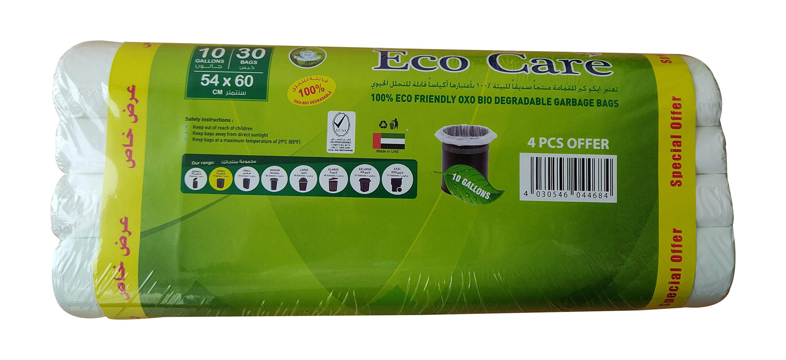 Eco Care Bin Liner Roll, 30S, 10 Gallon - 54X 60X4 - Assorted(White/Blue/Yellow/Black)