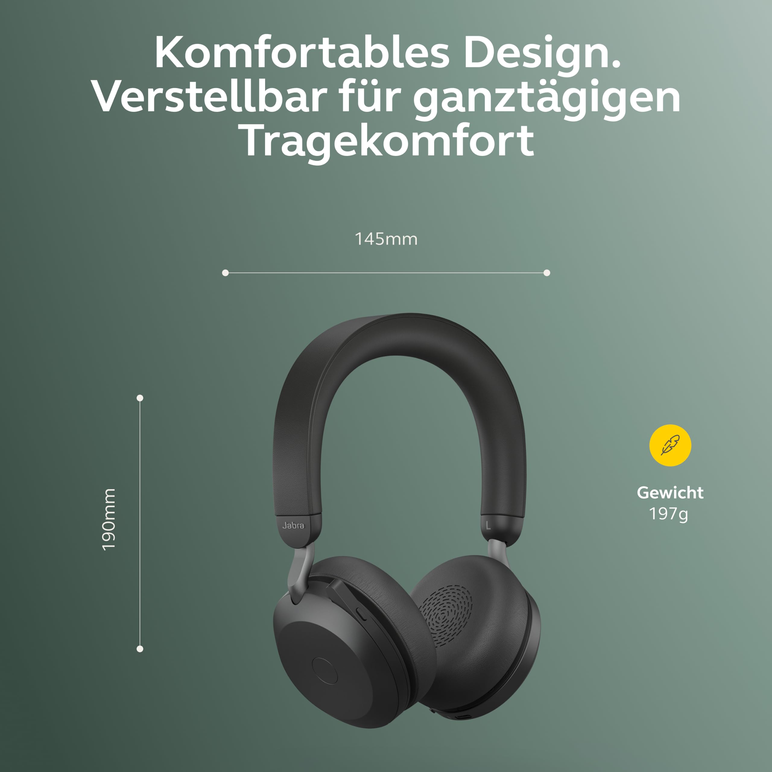 Jabra Evolve2 75 Wireless PC Headset mit 8-Mikrofon-Technologie - Dual-Foam-Stereo-Kopfhörer mit moderner aktiver Geräuschunterdrückung, USB-A Bluetooth-Adapter und MS Teams-Kompatibilität - Schwarz