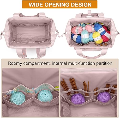 Miniatura 67 de Mochila para tejer, organizador de hilo con puerto de carga USB, mochila acolchada para mujer, regalo del día de la madre, bolsa de ganchillo grande