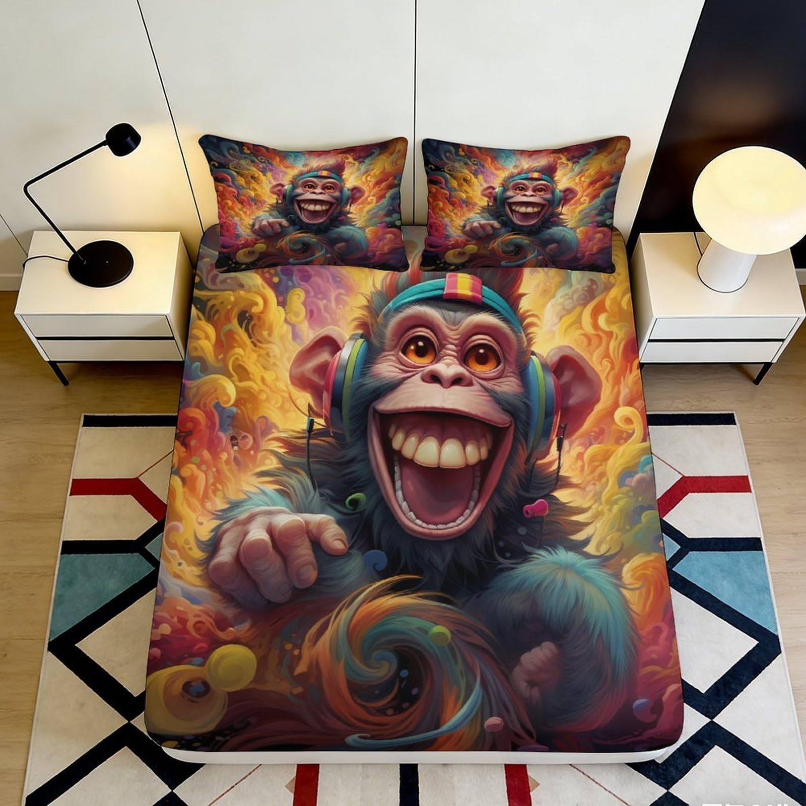 Jqzkxnhpbr Style-9 3D Printed Vibrant Monkey Fitted Sheet Microfiber Colourful Art Mattress Cover For Bedroom Dorm Decor Easy Care 90X200x25cm