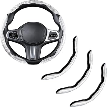 Carbon Fiber Steering Wheel Cover Universal 3pcs Protector Glossy White