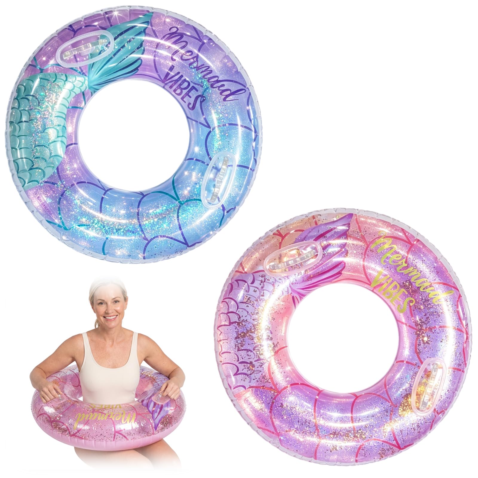 Swimming Inflatables, Rubber Rings for Pool Floats, Unicorn Swimming Ring for Water Activities, Set of Two in Blue and Pink
