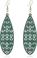 NUNAGIN Handmade Bohemian Wooden Teardrop Dangle Earrings - Lightweight Boho Drop Earrings for Women, 9 Vibrant Colors, Hypoallergenic Summer Statement Jewelry