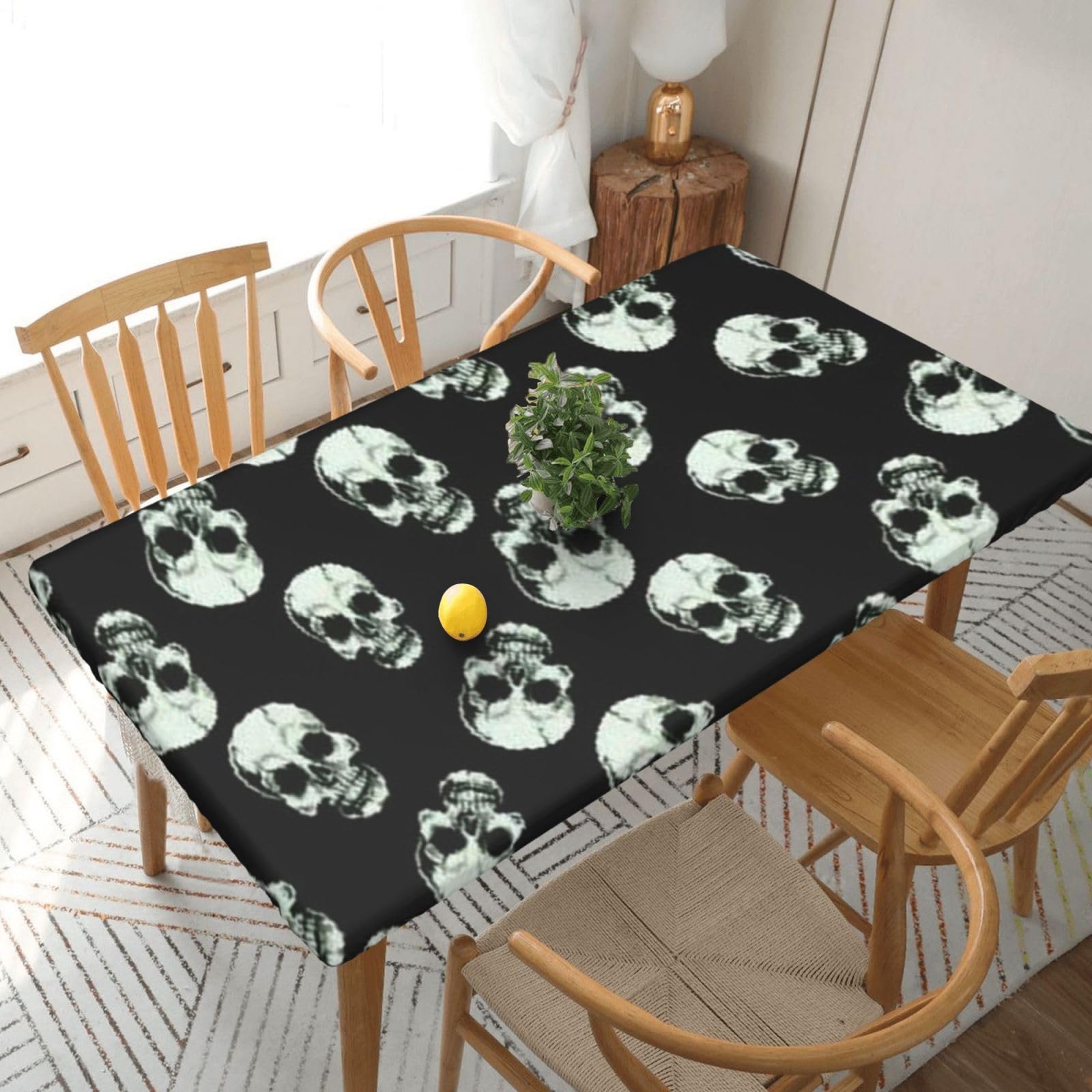 BNVSADC black skull Printed 5FT Tablecloth Polyester Kitchen Water Resistant Table Cloth Dining Table Decoration Table Covers, 152x76 CM