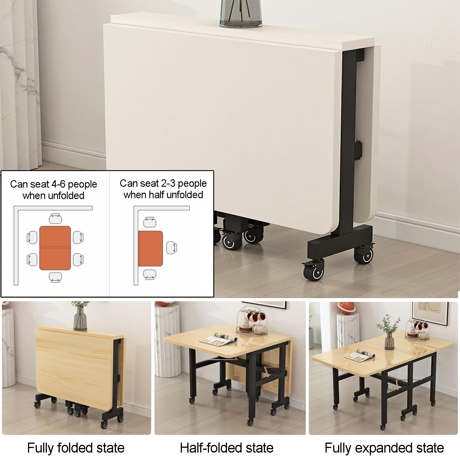 Amazon｜移動式折りたたみテーブル 移動可能で伸縮可能なキッチン