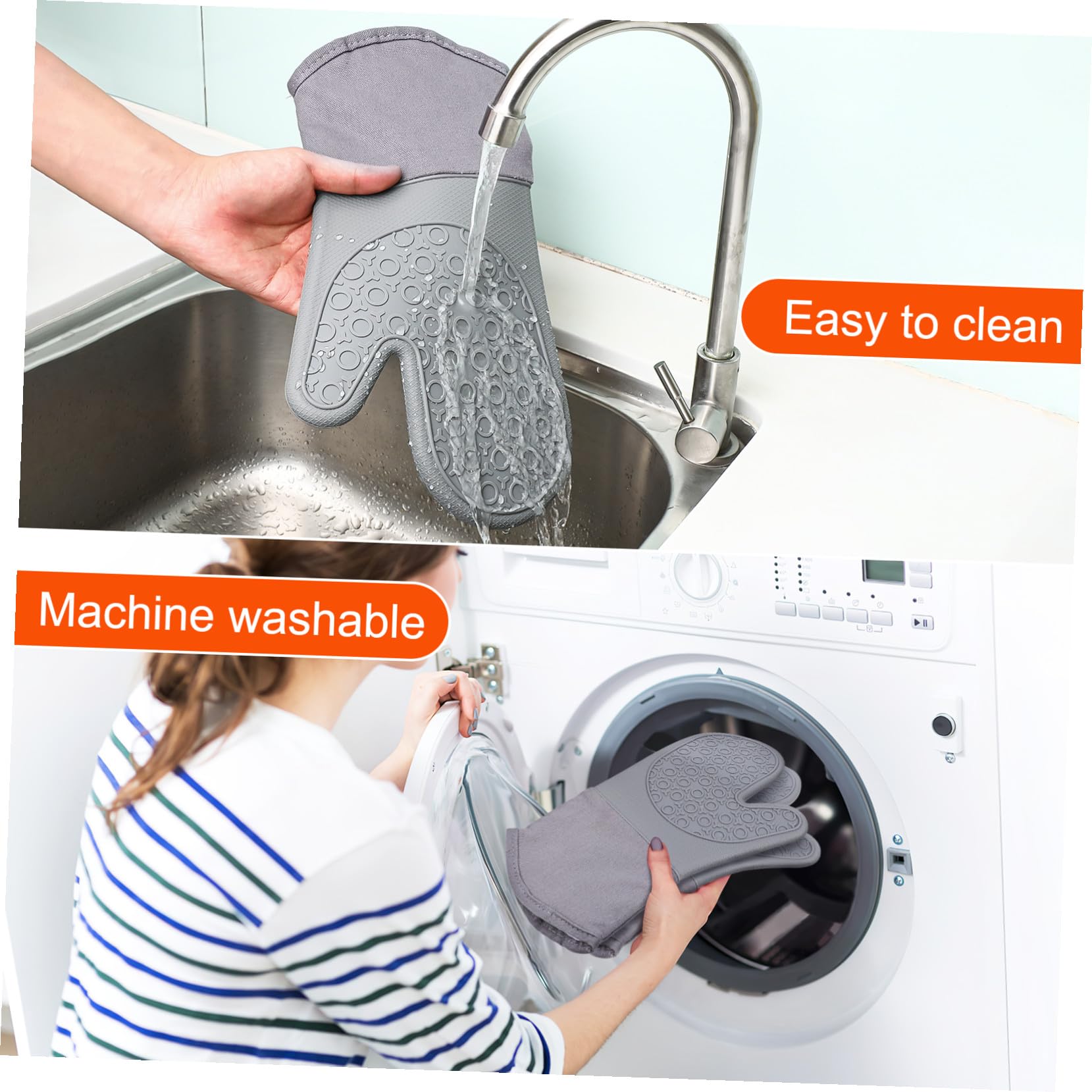 SHINEOFI Ofenhandschuhe Hitzebeständig aus Silikon mit Rutschfestem Griff Topflappen für Kochen Grillen Backen Mikrowelle Handschuhe Schutz für Hände und Handgelenke