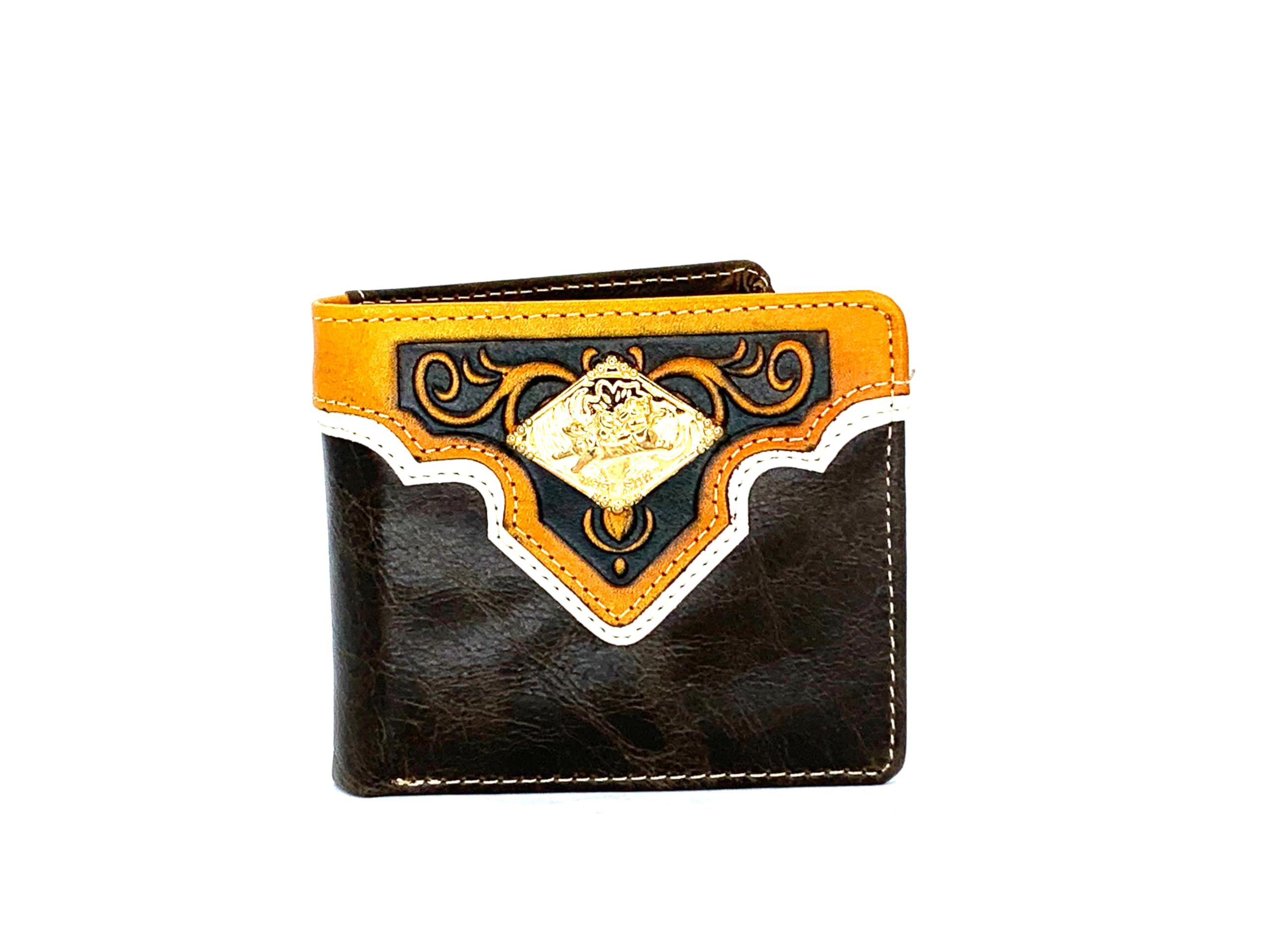 West Star Texas Men’s Western Wallet - Genuine Leather Rodeo Wallet with Concho (Coffee)