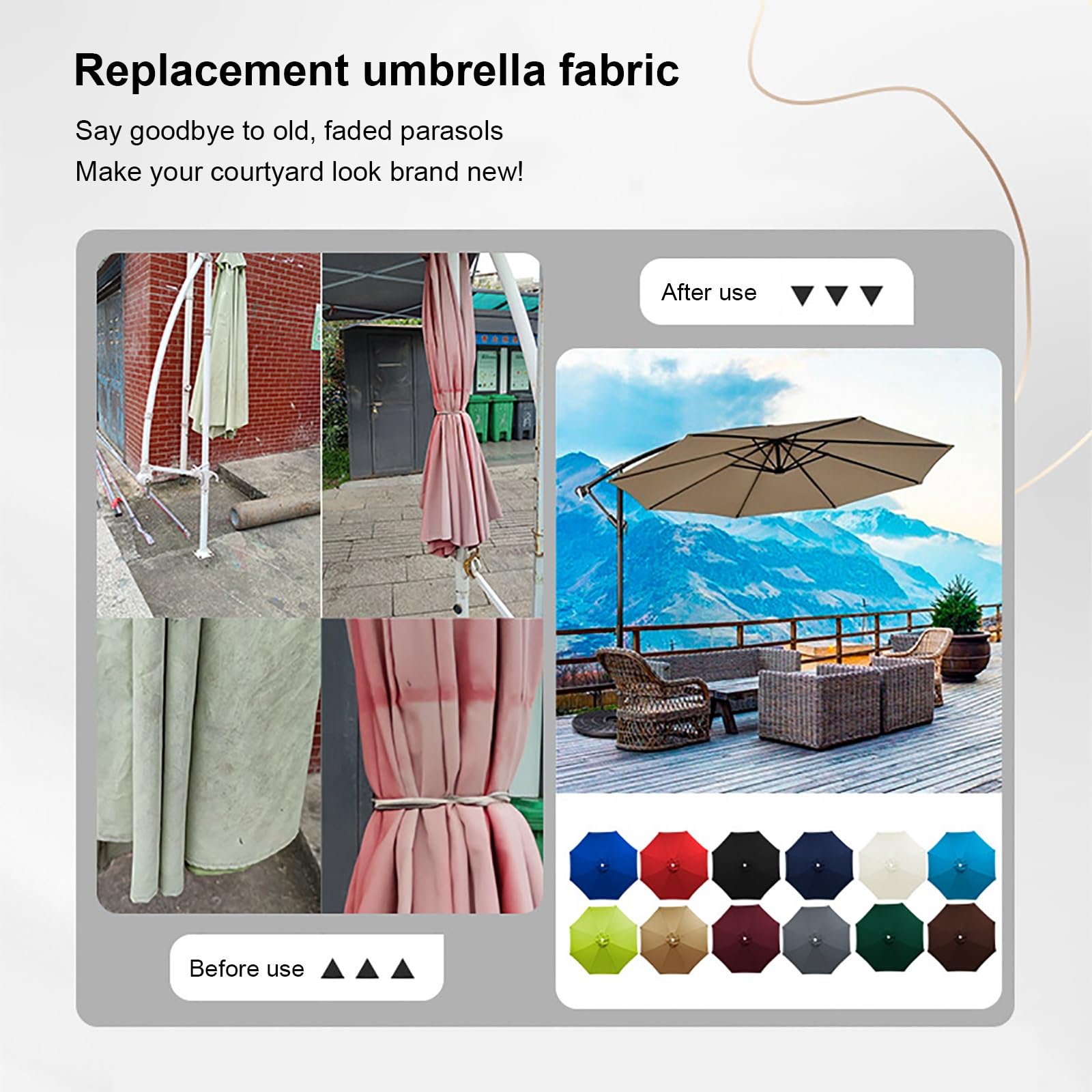 Housse Parasol & Toile Parasol, Imperméable & Protection UV Extérieur Polyester, Toile de Rechange & Housse de Rechange pour Terrasse, Jardin, Balcon(Blue-b,250 cm - 6 Ribs)