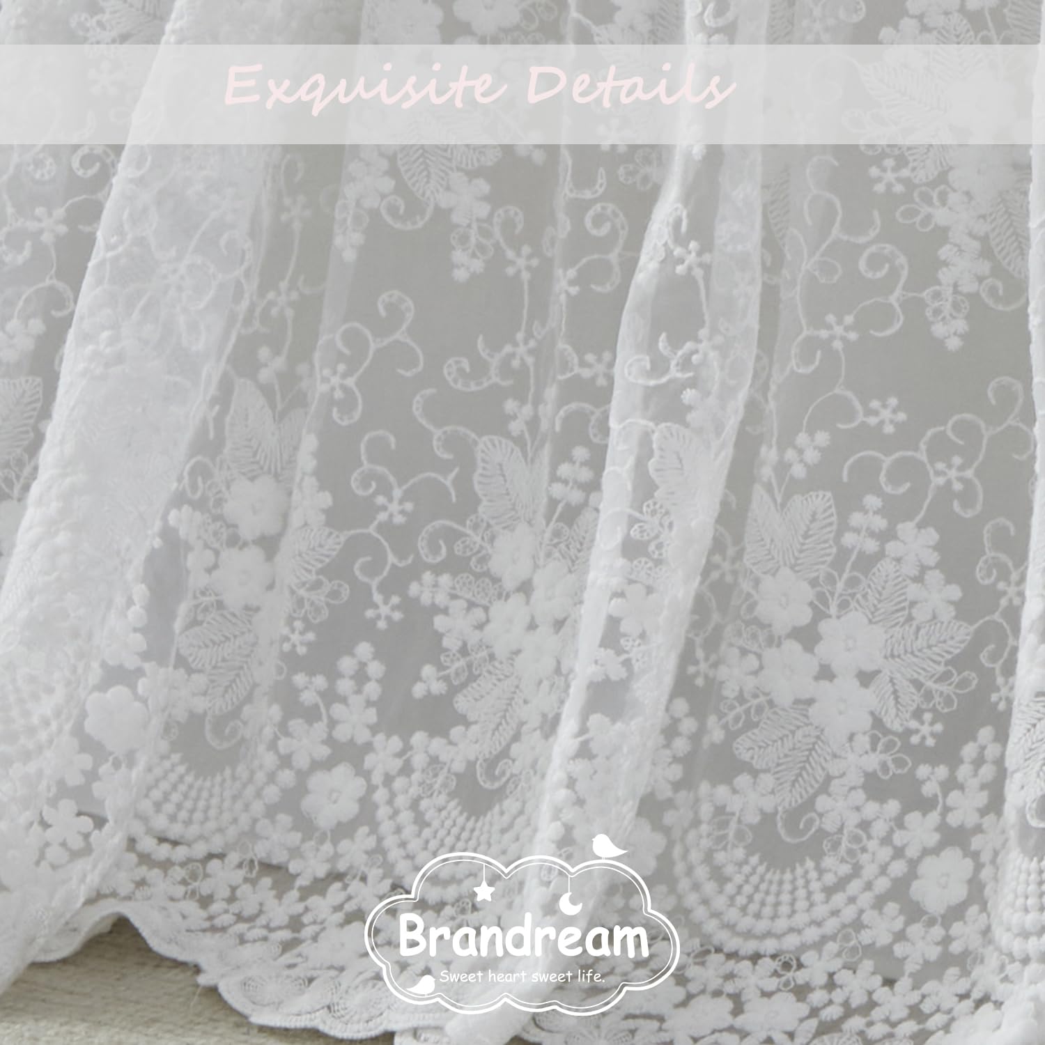 Brandream Falda de cama de encaje para cuna de bebé, estilo bohemio, color liso, romántica, color crema, blanco roto y elegante, 100 % algodón, excelente calidad