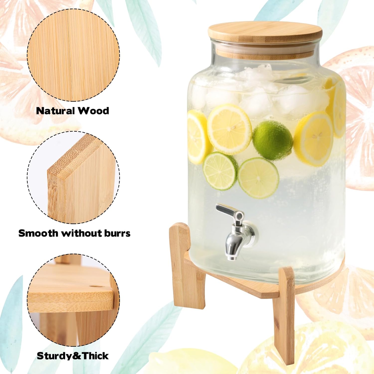 Wooden Drink Dispenser Stand, Beverage Dispenser Stand and Water Jug Holder, Drink Stand for Families, Parties and Catering Events, Fit Max 9 Inch Glass Water Pitcher Water Filter Bottle - Image 3
