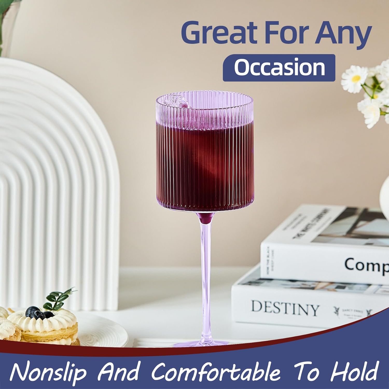 Lueumxc Plastic Goblets Wine Glasses - 12Oz Acrylic Wine Glasses Origami Unbreakable Clear Plastic Cocktail Glasses Recyclable Shatterproof Reusable Wine Cups for Parties & Weddings (Purple)