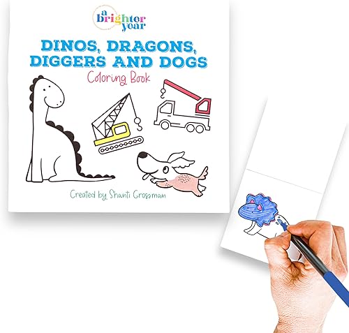 Miniatura 1 de A Brighter Year - Dinos Dragons Diggers and Dogs - Mini libro para colorear tamaño de bolsillo, regalos pequeños de 3 x 3 pulgadas, libro de