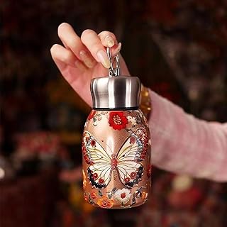 Luteti Stainless Steel Small Water Bottle 300ML, Stylish & Portable Mini Insulated Thermos Cup, Butterfly Pattern Water Bo Price In India