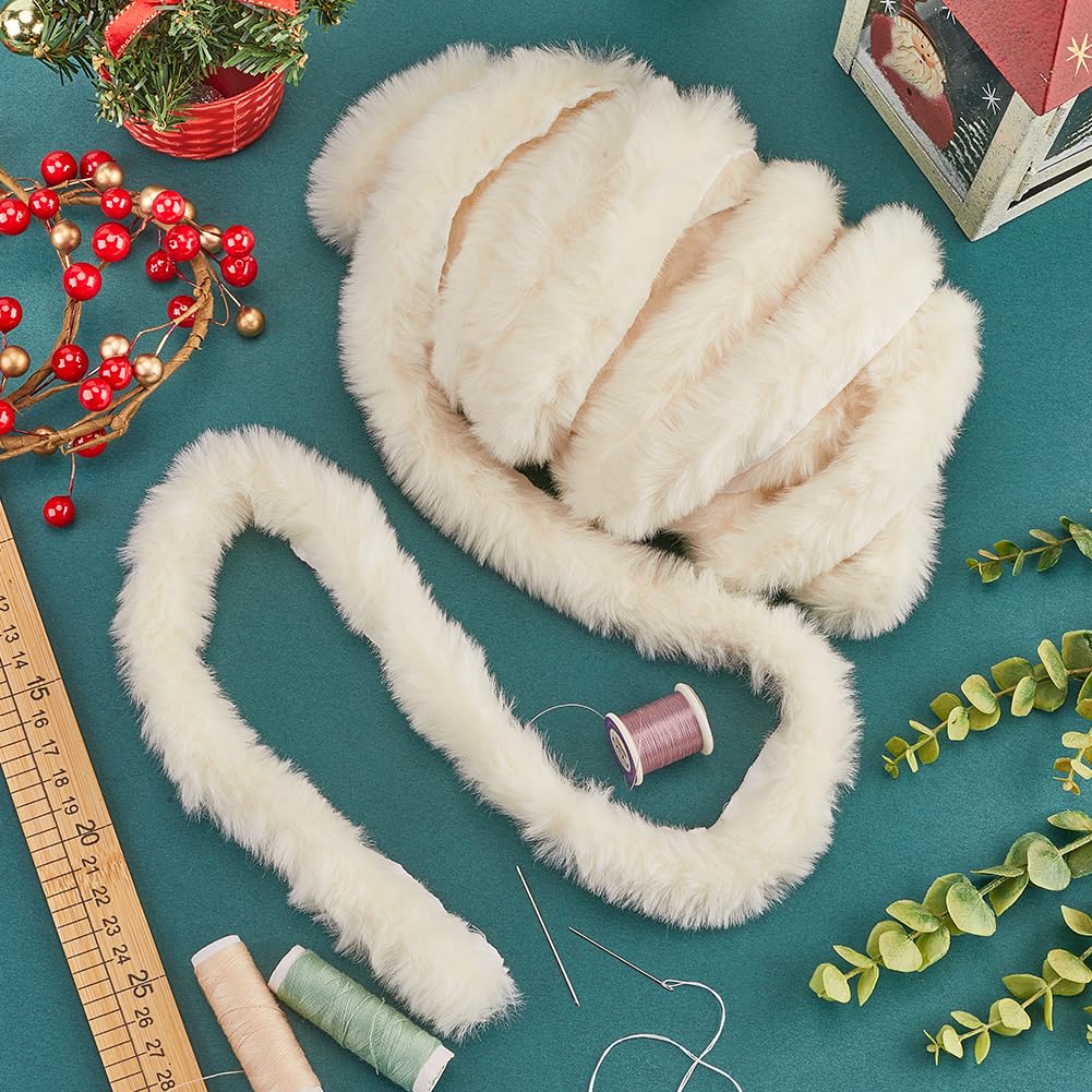 GORGECRAFT 4.75m x 3cm Artificial Rabbit Fur Trim Beige Fluffy Faux Fur Strips Christmas Faux Fur Furry Craft Ribbon Costume Material Trimming for Christmas Tree Garlands Capes Hats Sewing Edging - Image 4