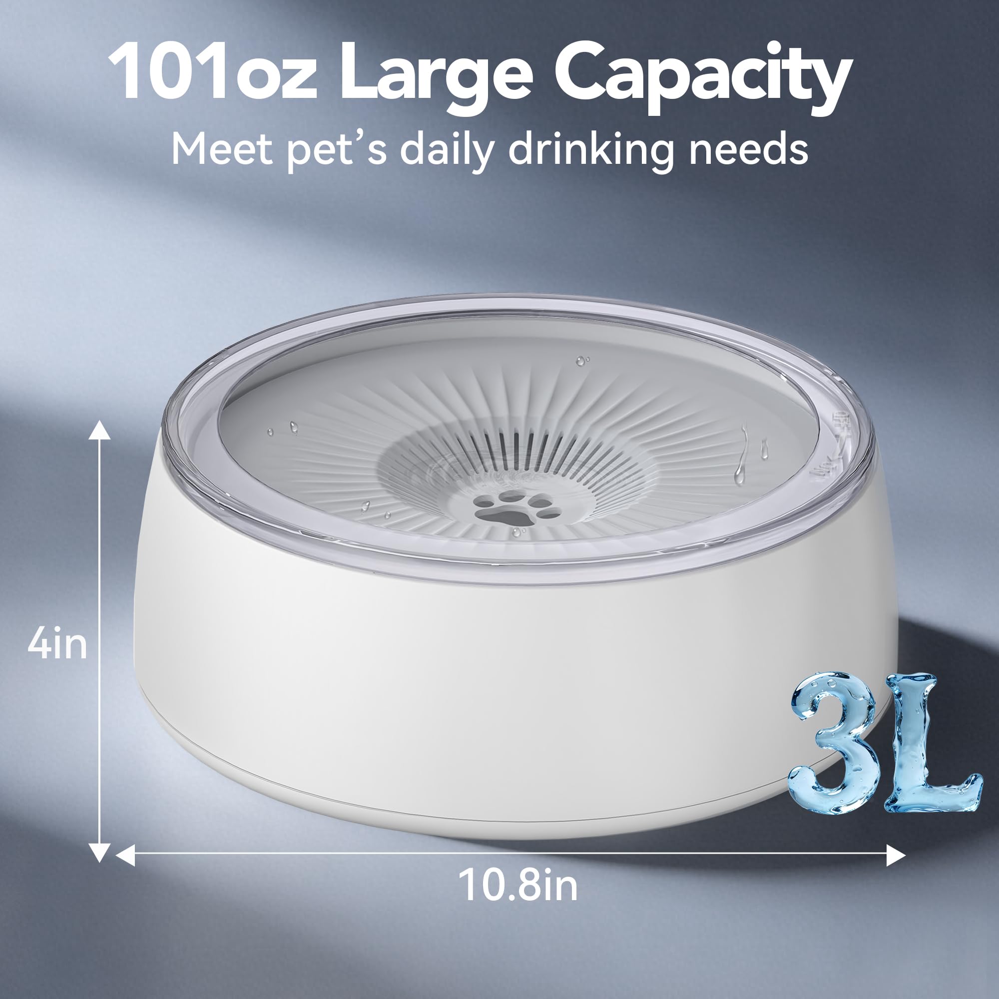 Newget Wassernapf für Hunde, 3 l, kein Verschütten, langsames Trinken, mit Filter und langsamer Futtermatte, spritzwassergeschützt, Reise-Wassernapf für Hunde, Katzen, Auto und Zuhause, Grau