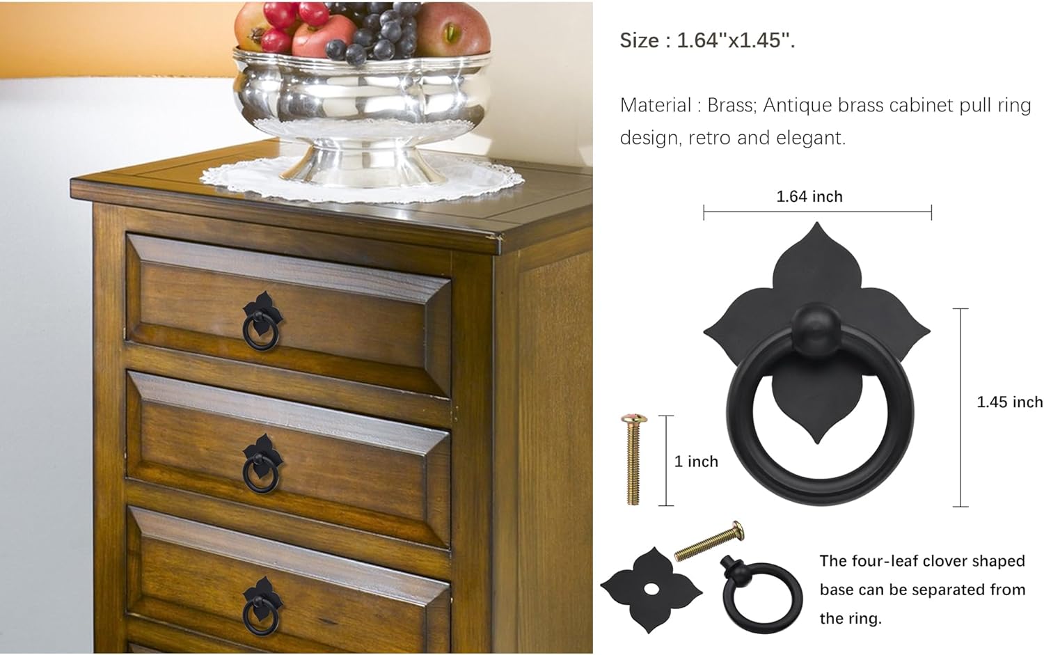 Antique Brass Drawer Handles Ring Cabinet Drawer pulls Handles Antique Single Hole Knobs Copper for Furniture Cabinet Cupboard Dresser Wooden Case Box (Black 8 Pack)