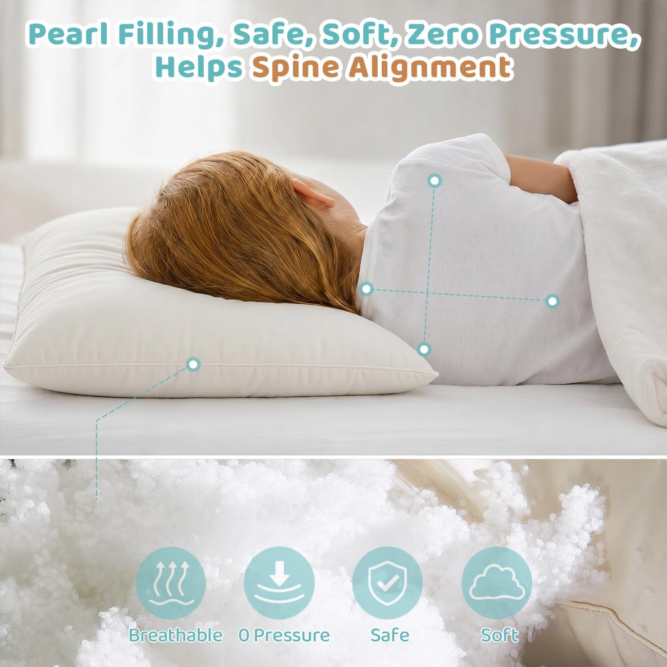 Organic Toddler Pillow with Pillowcase - 13x18 Toddler Pillow with 100% Organic Cotton Shell, Adjustable Loft Organic Kid Plilow, Machine Washable, Soft, Perfect for Kids&Toddler&Children