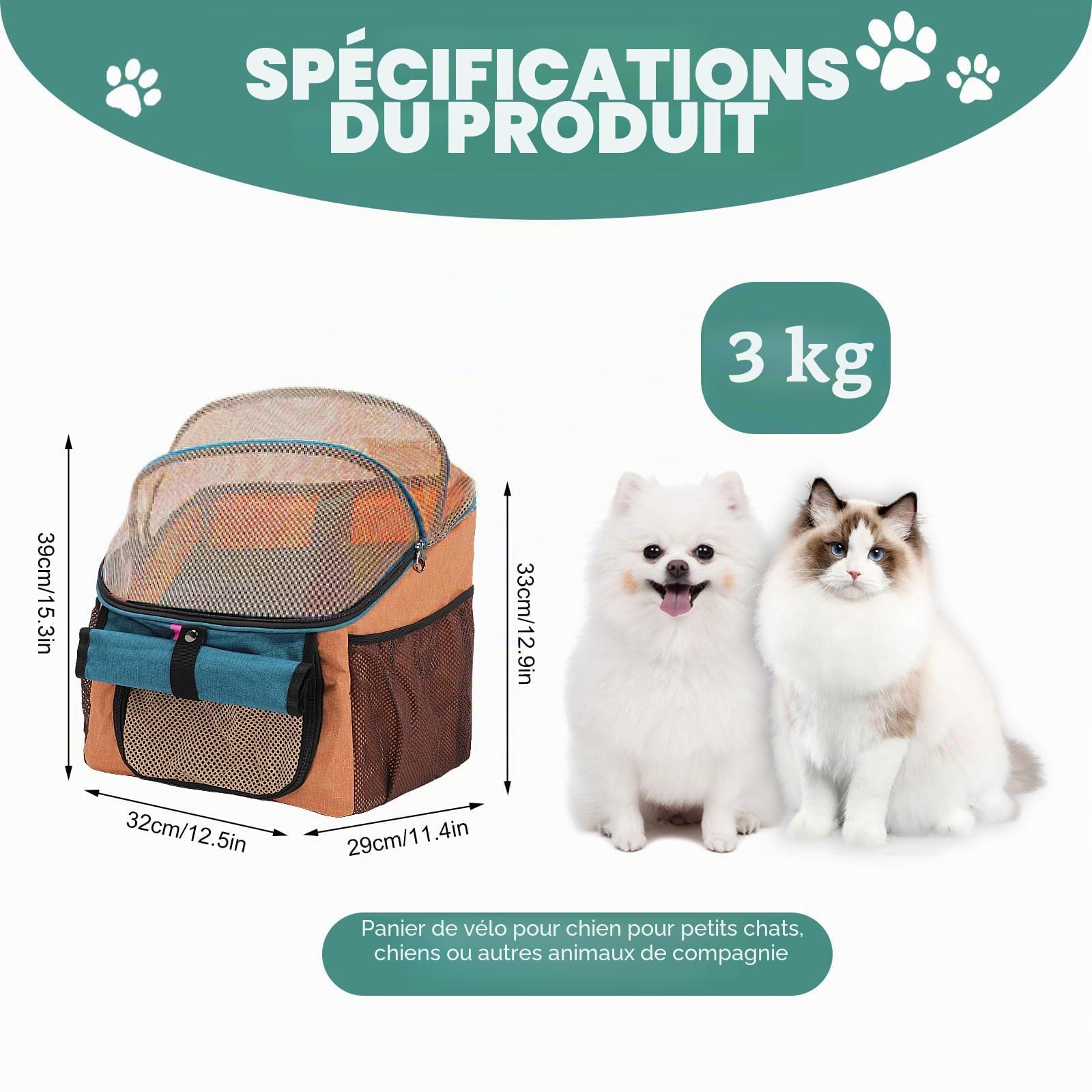 Panier de vélo pour animaux de compagnie, panier pliable et étanche, idéal pour chien, shopping, camping et extérieur