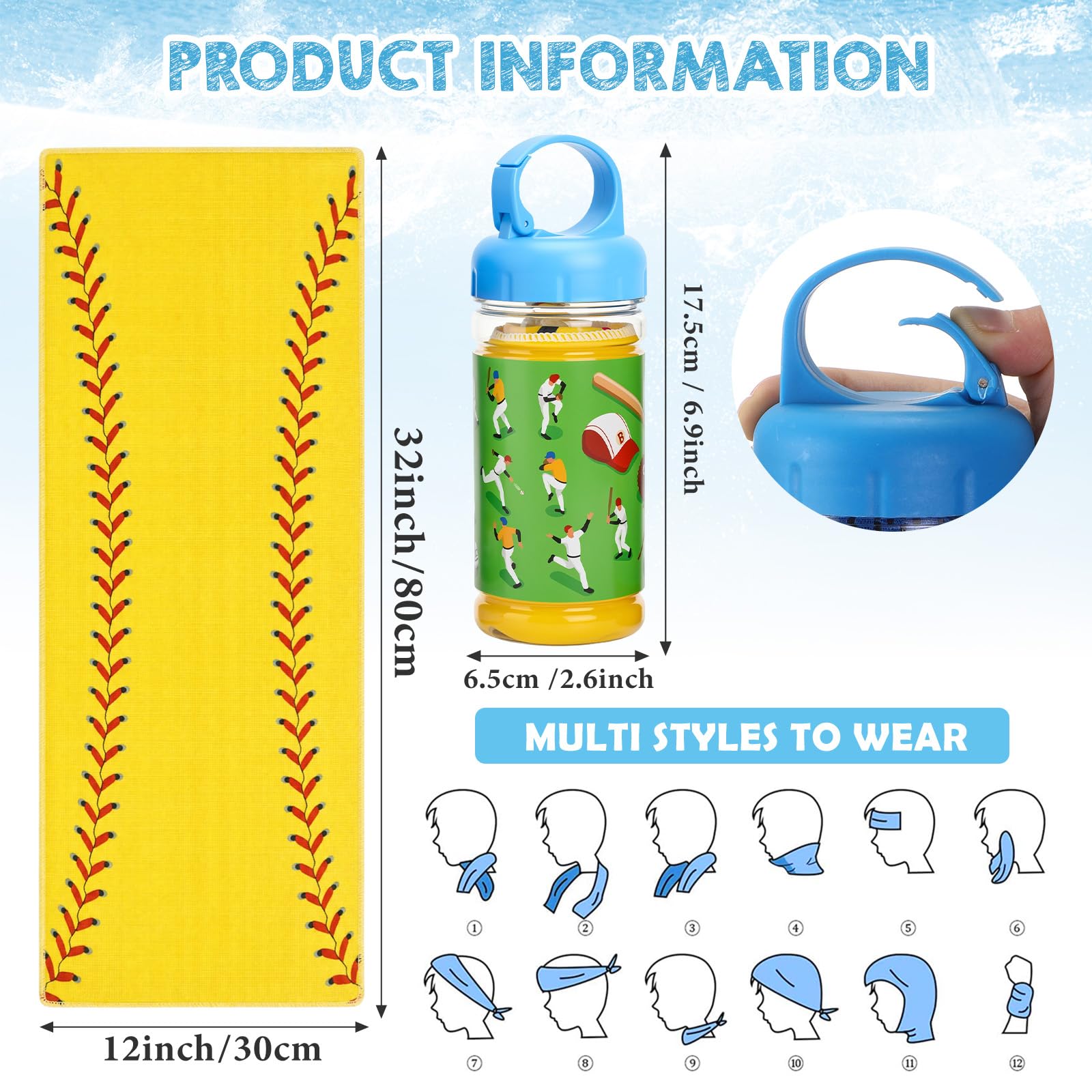 12 Pezzi Asciugamani rinfrescanti per Baseball,Golf,Calcio,Sport,bomboniere per Feste a Tema Baseball,Asciugamani rinfrescanti Traspiranti e Portatili,in Microfibra ad Asciugatura Rapida,32 x 12 poll
