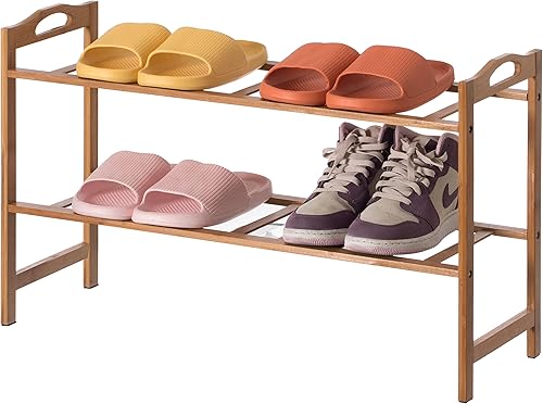 Miniatura 8 de Basicwise Zapatero de almacenamiento de bambú, organizador de zapatos de pie (4 niveles)