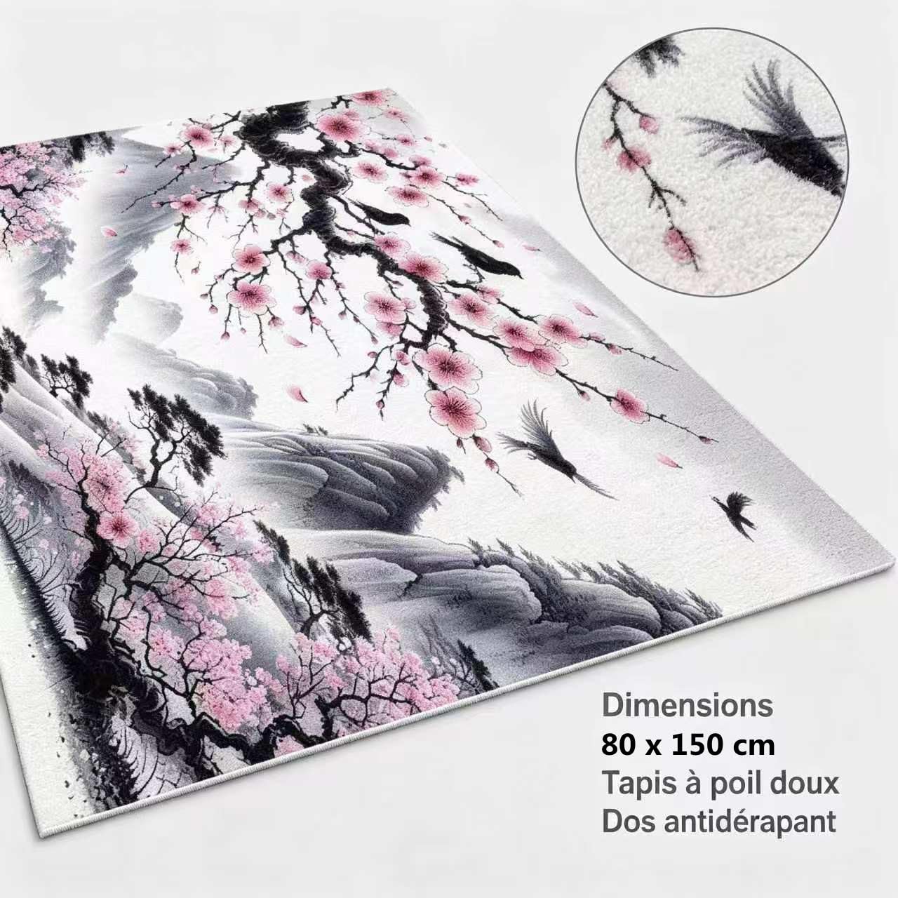 Japan Teppich Wohnzimmer, 3D Kirschblüten Teppich 100 x 150 cm, Waschbarer rutschfest Teppiche für Kinderzimmer Schlafzimmer Deko Antirutschmatte Carpet L988