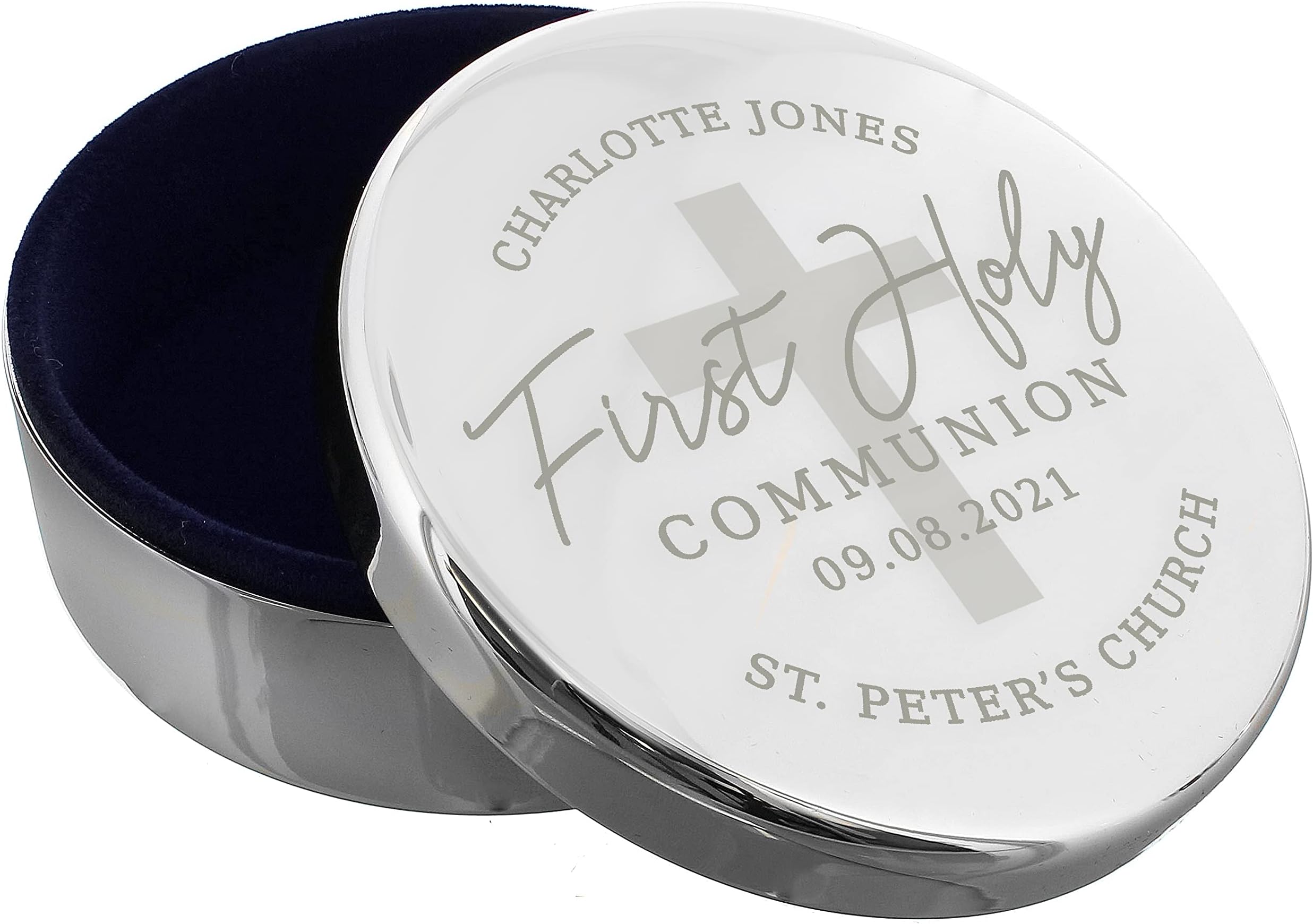 Personalised First Holy Communion Round Trinket Box