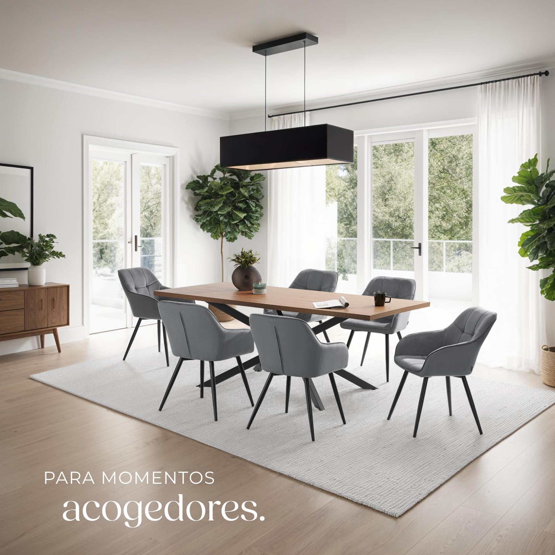 tectake® Silla de Comedor con Tapizado Aterciopelado Acolchado, Silla de Cocina Elegante y Moderna, Patas de Acero, Fácil Limpieza, Ideal Silla Salón, Tocador, Dormitorio - 1 Silla Gris/Negro