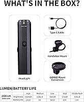 Vista 9 de Luz LED de bicicleta de 2000LM de tres haces para conducción nocturna antirreflejos con control remoto, USB-C 6000mAh luces de bicicleta recargables